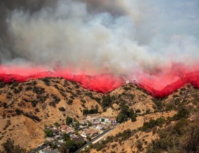 The La Tuna Canyon fire over Burbank, California